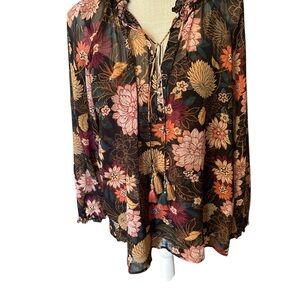 Fall Color Floral Sheet Boho Top with Silk Camisole by Democracy Size L